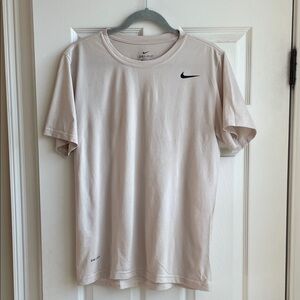 Nike Men's Short Sleeve Dri-FIT Tee — Light Beige with Black Swoosh L